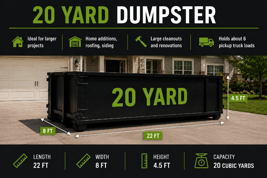 20-yard roll-off dumpster rental Conway AR — whole-home cleanout and kitchen renovation container from $380 in Faulkner County